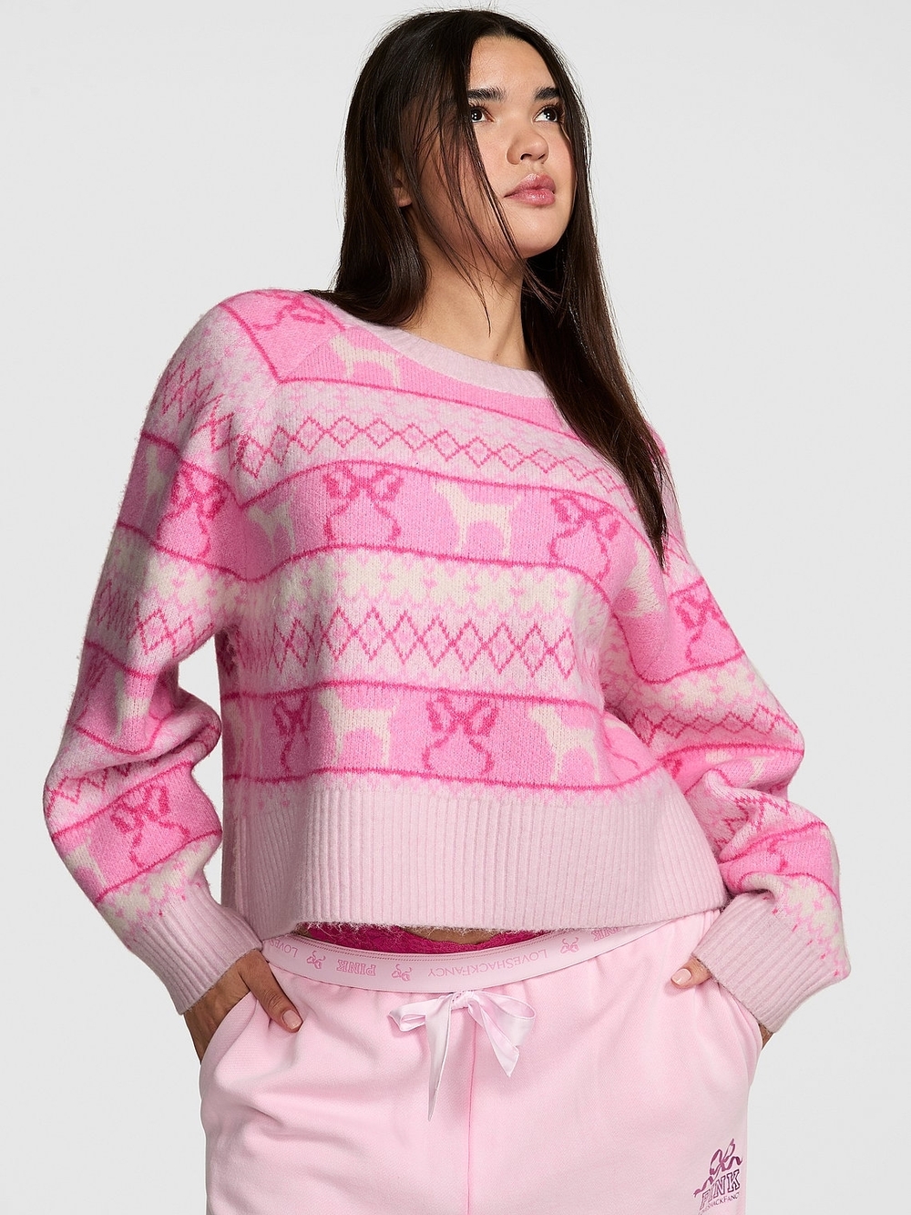 NWT Victoria's Secret Pink Love Shack Fancy Fair Isle Crewneck Sweater Small - Picture 2 of 8